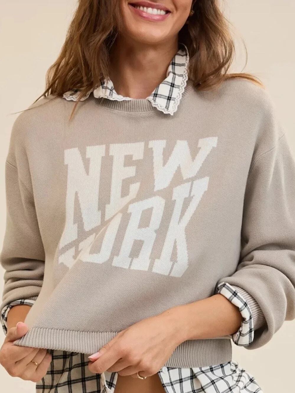 Aerie Women's Gray New York Knit Cropped Crew Sweater Size Medium